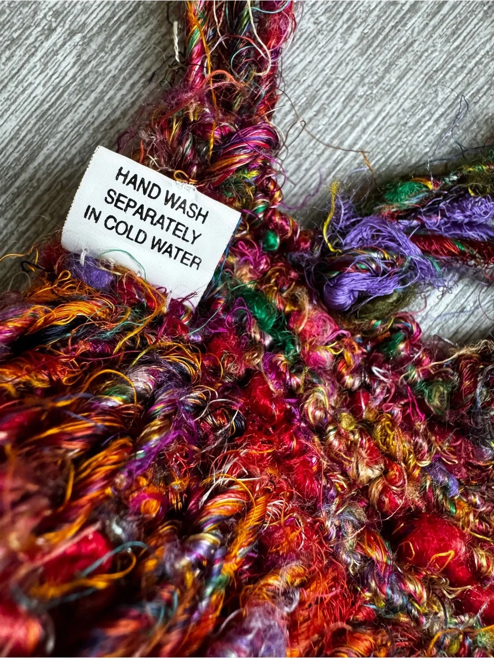 100% Silk Nepal Vintage Hand Dyed Knit Scarf Shimmery Yarn Multi Texture 68”